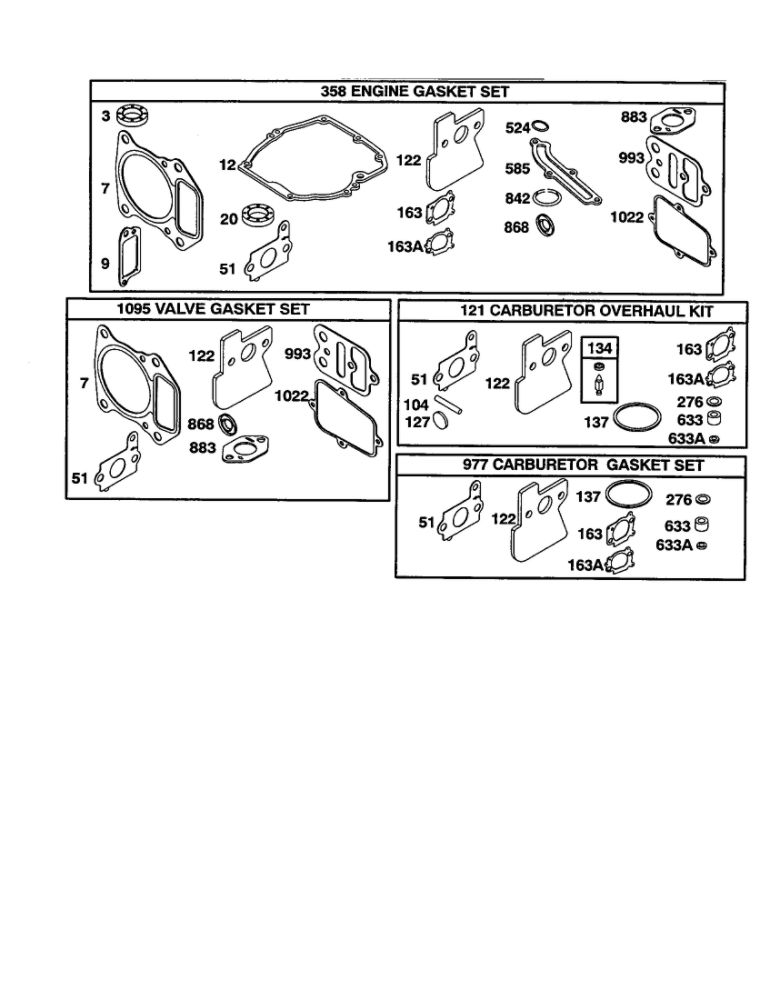Gasket Set/Overhaul Kit Diagram and Parts List for 110600-110699 0112- 0114- 0117 Briggs and Stratton Engine